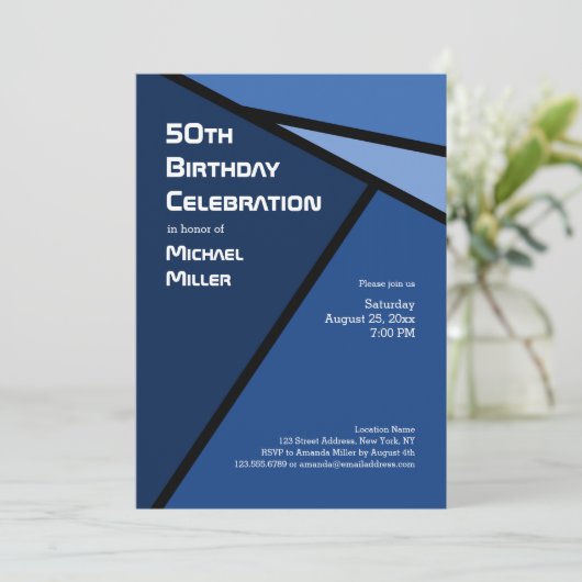 Invitation 50e anniversaire Formes géométriques bleues modern (Debout devant)