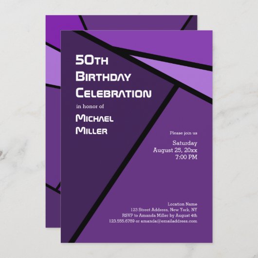 Invitation 50e anniversaire Formes géométriques violettes mod (Devant / Derrière)