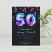 Invitation 50e anniversaire Galaxy Balloons avec Confetti (Debout devant)