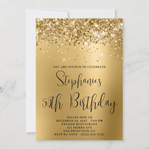 Invitation 50e anniversaire Glittery Golden Glam Gradient