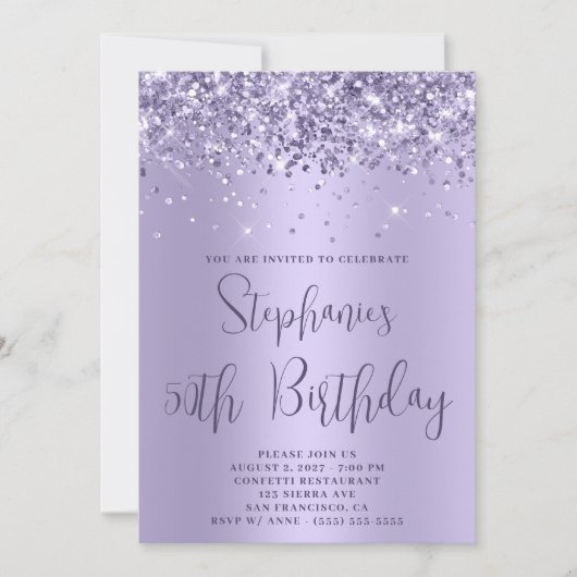 Invitation 50e anniversaire Glittery Light Lavender Ombre (Devant)