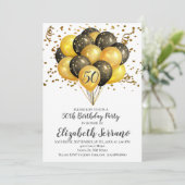 Invitation 50e Anniversaire Gold & Black Balloons Sur Blanc (Debout devant)