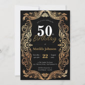 Invitation 50e anniversaire Gold Black Boho Glamour Vintage (Devant)