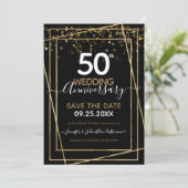 Invitation 50e anniversaire Gold Border Enregistrer la date (Debout devant)