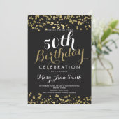 Invitation 50e Anniversaire Gold Foil Look Confetti (Debout devant)