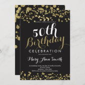 Invitation 50e Anniversaire Gold Foil Look Confetti (Devant / Derrière)