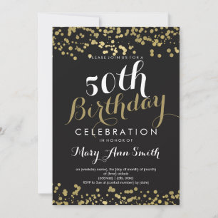 Invitation 50e Anniversaire Gold Foil Look Confetti