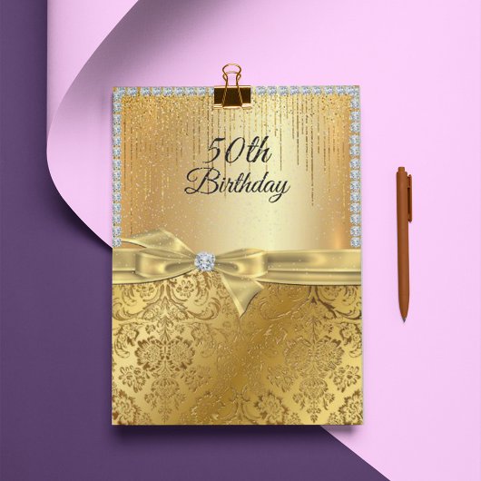 Invitation 50e anniversaire Gold Parties scintillant diamant 