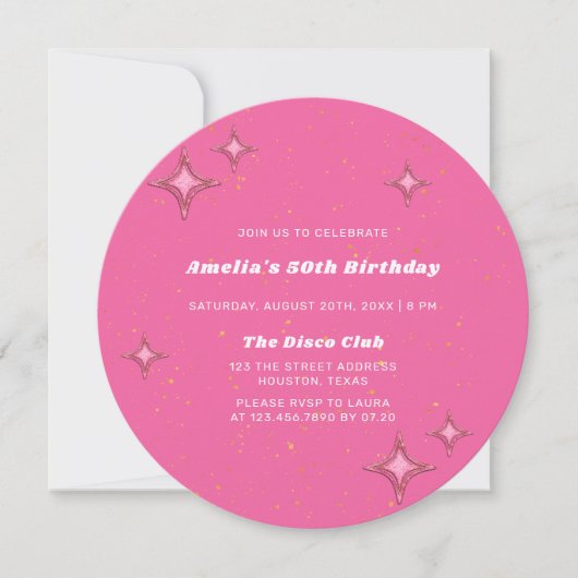 Invitation 50e anniversaire Gold Pink Parties scintillant Dis (Devant)