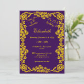 Invitation 50e anniversaire Gold Purple Botanical Floral (Debout devant)