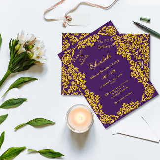 Invitation 50e anniversaire Gold Purple Botanical Floral