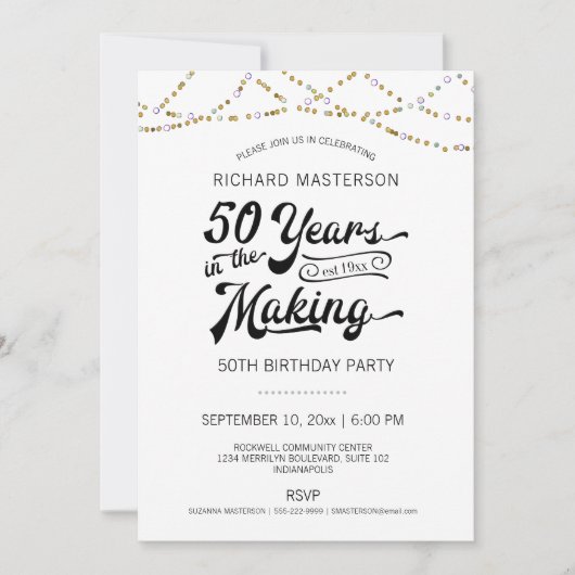 Invitation 50e anniversaire Gold String lumières (Devant)