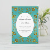 Invitation 50e Anniversaire Gold Turquoise classique (Debout devant)