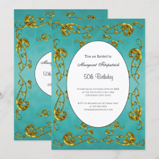 Invitation 50e Anniversaire Gold Turquoise classique