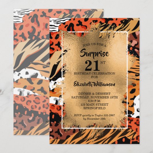 Invitation 50e anniversaire Gold Wild Poster de animal (Devant / Derrière)