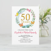 Invitation 50e anniversaire Golden Floral Wreath Date de chan (Debout devant)