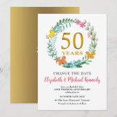 Invitation 50e anniversaire Golden Floral Wreath Date de chan (Devant / Derrière)