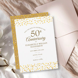 Invitation 50e anniversaire Golden Love Hearts Enregistrer la