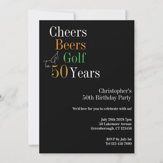 Invitation 50e anniversaire Golf Cheers Bières Party (Devant)