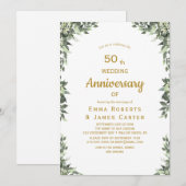 Invitation 50e anniversaire Greenery Gold (Devant / Derrière)