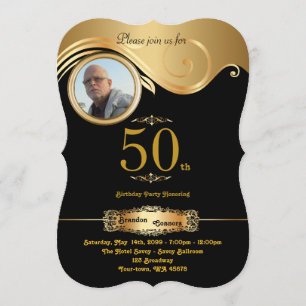 Invitation 50e,Anniversaire Homme de tous âges, art déco, or