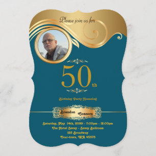 Invitation 50e,Anniversaire Homme de tous âges, art déco,Or v