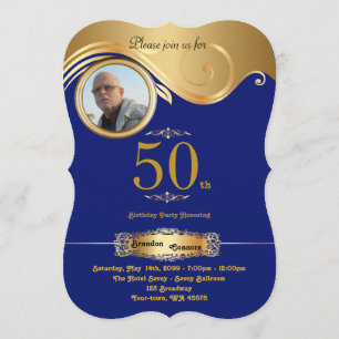 Invitation 50e, Anniversaire Homme de tout âge, art déco, Mar