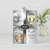 Invitation 50e anniversaire Hommes Boissons Balloons Argent (Debout devant)