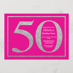 Invitation 50e anniversaire Hot rose et Parties scintillant d