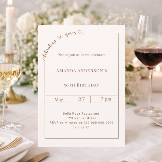 Invitation 50e anniversaire ivoire simple moderne