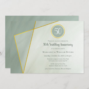 Invitation 50e anniversaire jade gris avec cadre or