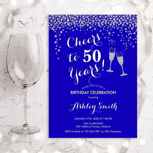 Invitation 50e Anniversaire - Joyeux À 50 Ans Royal Blue