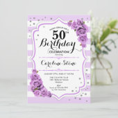 Invitation 50e anniversaire - Lavande Blanc Fleurs pourpres (Debout devant)