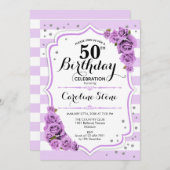 Invitation 50e anniversaire - Lavande Blanc Fleurs pourpres (Devant / Derrière)