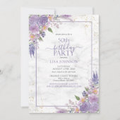 Invitation 50e Anniversaire Lavender Marbre Lilac Or Botaniqu (Devant)
