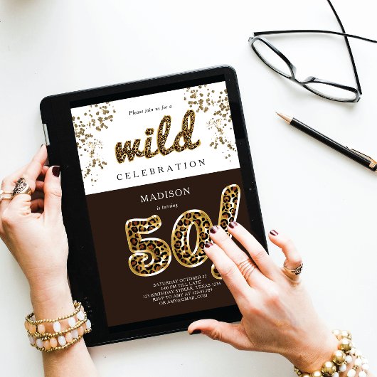 Invitation 50e anniversaire Leopard Foil Script