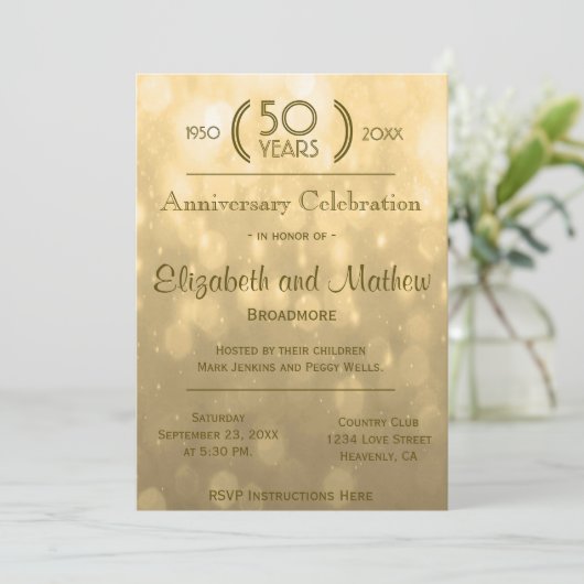 Invitation 50e anniversaire | Lumières Bokeh Or (Debout devant)
