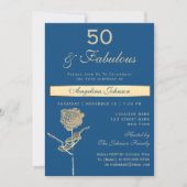 Invitation 50e anniversaire Luxe or et bleu classique (Devant)