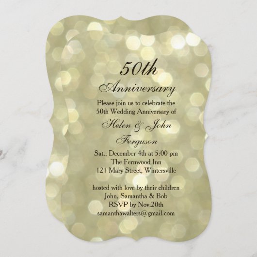 Invitation 50e anniversaire Mariage Champagne Bubbles Invitat (Devant / Derrière)