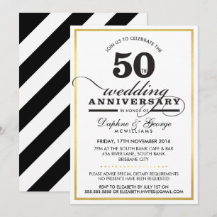 Invitation 50E ANNIVERSAIRE MARIAGE classe or élégant noir