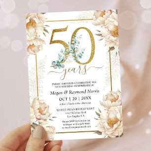 Invitation 50e anniversaire Mariage de la fête Gold White Peo