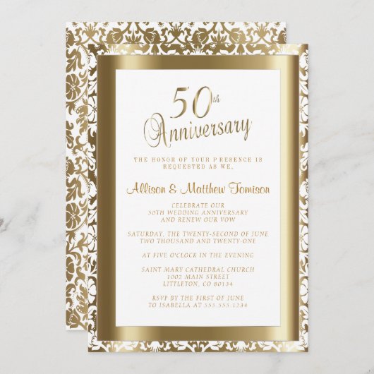 Invitation 50e anniversaire 💑 Mariage d'or 2 | Texte do-it-y (Devant / Derrière)