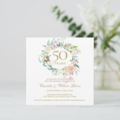 Invitation 50e anniversaire Mariage d'or Aquarelle Florale (Debout devant)