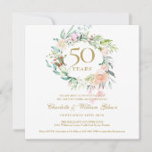 Invitation 50e anniversaire Mariage d'or Aquarelle Florale (Devant)