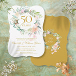 Invitation 50e anniversaire Mariage d'or Aquarelle Florale<br><div class="desc">Doté d'une chic guirlande florale d'aquarelle, cet élégant 50ème anniversaire de mariage botanique peut être personnalisé avec vos informations spéciales d'anniversaire dans une belle typographie de script d'or. Au verso, une guirlande fleurie assortie encadre vos dates d'anniversaire en texte or élégant sur un arrière - plan doré. Conçu par Thisisnotme©...</div>