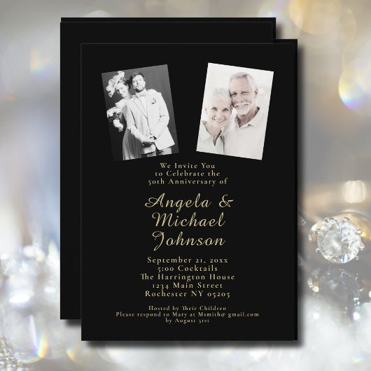 Invitation 50e anniversaire Mariage Elégant Chic Black Gold