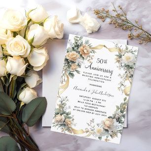 Invitation 50e anniversaire mariage fleurons jaunes or