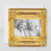 Invitation 50e anniversaire Mariage Gold Diamond Floral Photo (Devant)