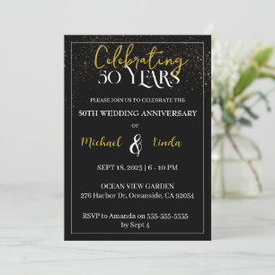 Invitation 50e Anniversaire Mariage Noir Or Or