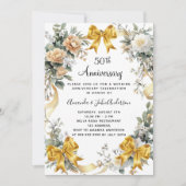 Invitation 50e anniversaire mariage or arc fleurons jaunes (Devant)
